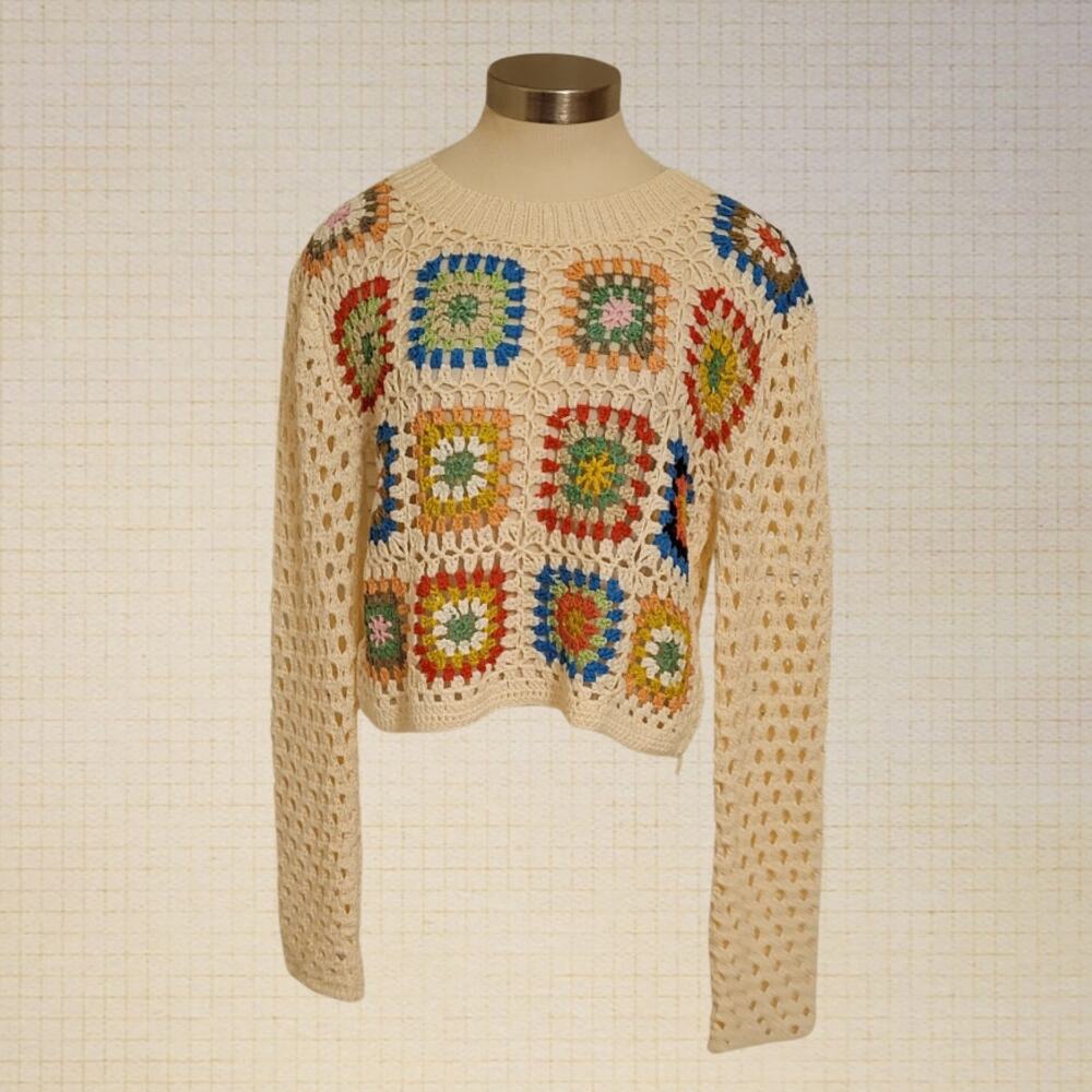 Crochet Patchwork Granny Square Cardigan Debute C… - image 1